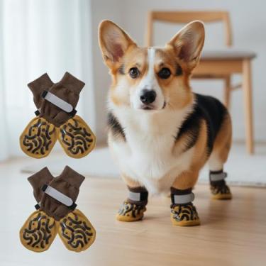 Imagem de 4 meias antiderrapantes para cães - botas de cachorro para evitar lamber patas, sapatos antiderrapantes para cães ao ar livre, ótimo para proteção de patas de cães
