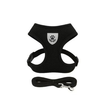 Imagem de Coleira de Malha Flexível com Colete Peitoral Ajustável para Cão Cachorro Gato Animais (1 unidade - Preta,M)