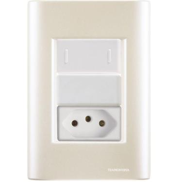 Imagem de Cj Interruptor E Tomada 10a Giz Pérola Tramontina Completo Pronto Tramontina