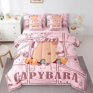 Imagem de Jogo de cama casal e edredom com estampa de animais selvagens, estampa de animais selvagens, estampa de animais selvagens, castor roedor, decoração de quarto rosa