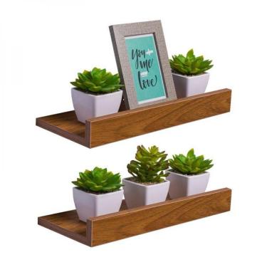 Imagem de 2 Prateleiras Porta Quadros 50X10cm Freijó Suporte Invisível