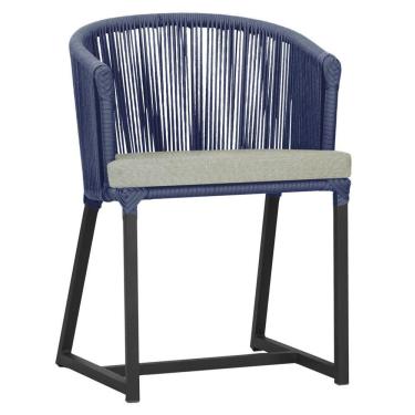 Imagem de Cadeira De Jantar Noronha Alumínio Preta E3 Trama  Azul