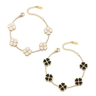 Imagem de PEITEN Pulseira de corrente de trevo de quatro folhas, pulseira de ouro 18 quilates para mulheres, joias presentes para mulheres, 7.5 Inches, Ouro dourado Esmalte, Sem Pedra Preciosa