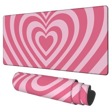 Imagem de NITAHHHY Tapete de mesa de jogos, grande, extra longo, estilo retrô, corações, mouse pad, antiderrapante, impermeável, com base de borracha, borda costurada grossa, tapete de mouse para escritório