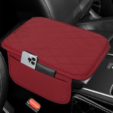 Imagem de HQRNYP Capa de console central de carro, capa de descanso de braço para carro, almofada protetora de caixa de assento de braço de couro com 2 sacos de armazenamento, proteção universal para corrimão