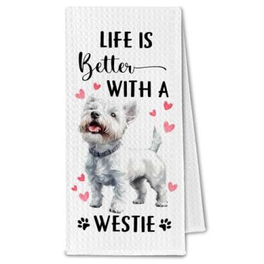 Imagem de ChissNook Westie Gifts Toalhas de cozinha, Life is Better with a Westie Toalhas de prato de chá para cozinha, presentes para amantes de donos de cães para mulheres, toalha de mão decorativa de
