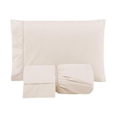 Imagem de Jogo de Lençol Casal Queen 3 Peças Micropercal 300 Fios 188x138cm Lençol com Elástico e Fronhas Bordadas em Ponto Palito (Versátil Simples/Palha)