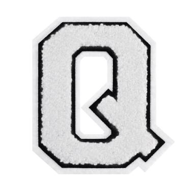 Imagem de 1 PÇ Patch de letra de chenille de ferro branco de 11,4 cm com borda preta – Remendos do alfabeto para roupas, jaquetas, mochilas, chapéus para decoração personalizada, nome personalizado e artesanato