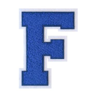 Imagem de 1 PÇ Patch de letra de chenille azul de 11,4 cm com borda branca – Remendos do alfabeto para roupas, jaquetas, mochilas, chapéus para decoração personalizada, nome personalizado e artesanato. (F)