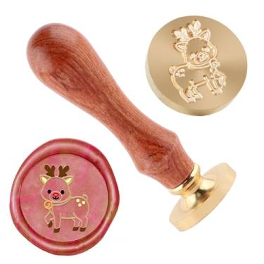 Imagem de Carimbo de lacre de cera de Natal carimbo de selagem de rena latão e uma alça de madeira carimbos cabeça para cartões de natal convites de festa carta envelope cartões de felicitações presentes