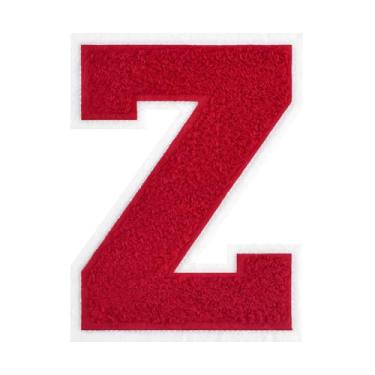 Imagem de 1 PÇ Patch de letra de chenille vermelho de 11,4 cm com borda branca – Remendos do alfabeto para roupas, jaquetas, mochilas, chapéus para decoração personalizada, nome personalizado e artesanato. (Z)