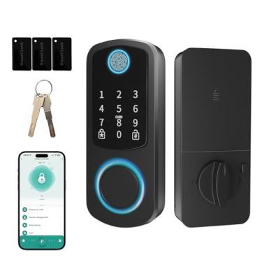 Imagem de Fechaduras inteligentes de impressão digital para porta da frente, fechadura de porta de entrada sem chave Bextgoo 5 em 1 com controle de aplicativo Bluetooth, cartões IC códigos digitais, chave