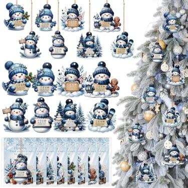 Imagem de Threehoney 24 conjuntos de enfeites de boneco de neve de madeira para pendurar em massa para presente de agradecimento do funcionário, enfeite azul de inverno para árvore de Natal com cartão de