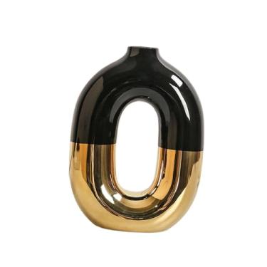 Imagem de IEUDNS Vaso em Formato de Donut Preto E Dourado, Centro de Mesa, Estilo Nórdico, Decoração Moderna para Casa.