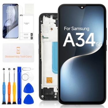 Imagem de Tela de substituição para Samsung Galaxy A34 5G para Samsung A34 5G A346 LCD A346E A346B A346M Digitalizador Touch Screen Montagem completa com ferramentas de reparo (preto com moldura, sem impressão