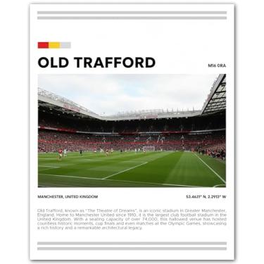 Imagem de ZUKIY Pôster Old Trafford Stadium - Arte de parede do Manchester United - Pôster de futebol para decoração de quarto de meninos - Presentes de futebol do Real Madrid Barcelona - Imagem antiga de