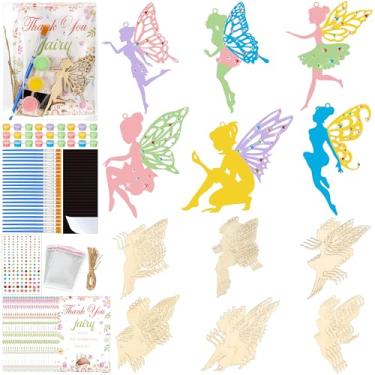 Imagem de Bafeil 24 conjuntos de lembrancinhas de festa de fadas, kit de artesanato de pintura de madeira DIY com ímãs, suprimentos de festa de aniversário de fadas, enfeites de pendurar com tema de floresta