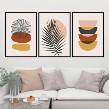 Imagem de Kit 3 Quadros Boho Folha Avermelhado 60X40Cm Moldura Preta - Quadros O