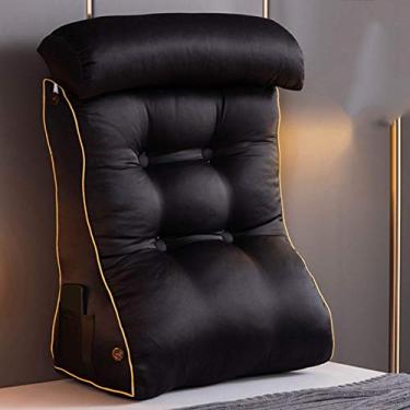 Imagem de Travesseiro de leitura para descanso de cama, apoio de encosto com bolsos, suporte de costas adulto para sentar na cama, sofá para livros ou jogos (preto 45 x 30 x 55 cm)