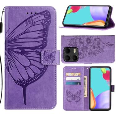 Imagem de Covthch Capa carteira T-Mobile REVVL 8 Pro, capa de telefone T-Mobile REVVL 8 Pro, suporte de couro com fivela magnética com suporte para cartão, capa de proteção flip de couro PU com suporte - roxo