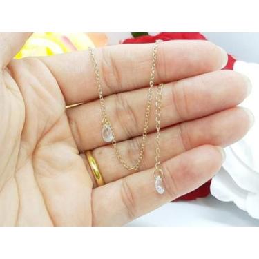 Imagem de Tornozeleira Dourada Folheada Ouro 18K Pedra Zirconia Gota - De Castro