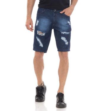 Imagem de Bermuda Jeans Masculina Rasgada Destroyed Confortável  Casual  - Azul 