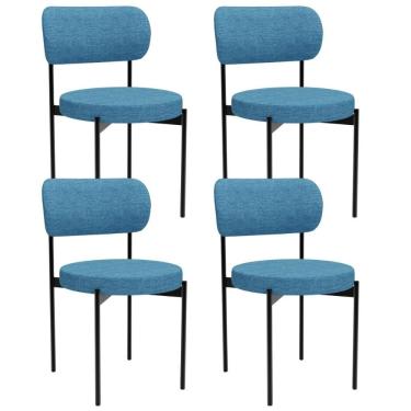 Imagem de Kit 04 Cadeiras Estofadas Para Sala De Jantar Louvre L02 Linho Azul - Lyam Decor