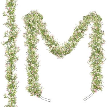 Imagem de Guirlanda de respiração para bebê, 1,8 m, flores artificiais de Gypsophila para decoração de casamento, centros de mesa, decorações de corredor (rosa, pacote com 2)