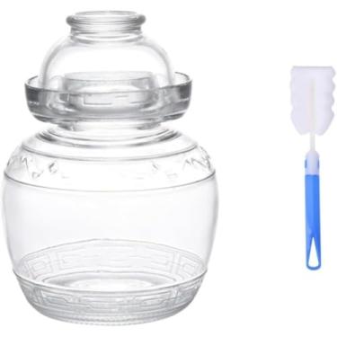 Imagem de Shuodaton Pote de vidro para picles de 1500 ml, pote de fermentação, pote de conservas tradicional, recipientes Kimchi com tampa de vedação de água para fermentação de picles, cerveja de vinho e