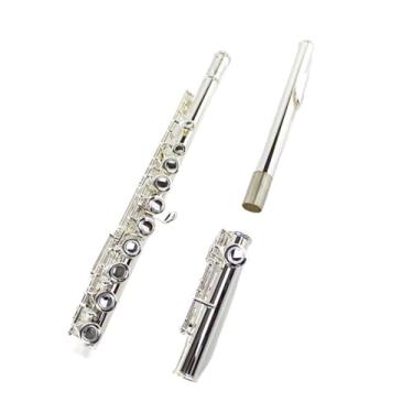 Imagem de Flauta C com furo fechado de 16 furos, banhado a prata, cobre branco, cauda B, chave E, flauta de baixo