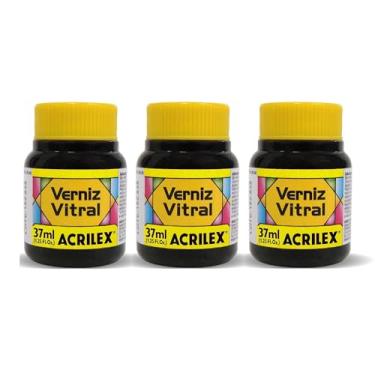 Imagem de Kit 3 Verniz Vitral Acrilex Amarelo Ouro 505 37ml Transparente e Brilhante para Vidro Cerâmica Porcelana Copos Garrafas Vasos Artesanato