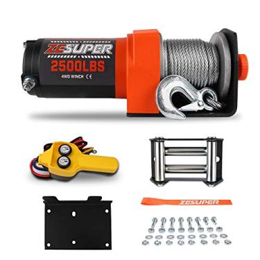 Imagem de ZESUPER 1134 kg, 12 V CC, guincho elétrico, cabo de aço de 15 m, à prova d'água, UTV, barco, veículos modificados, kit de guincho com fio