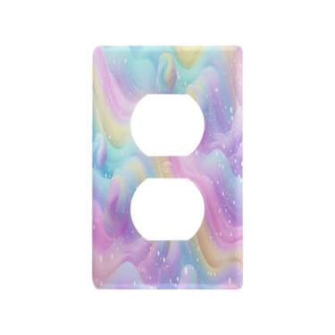 Imagem de Blueangle Placa de parede de tomada dupla em espiral de sorvete arco-íris, tamanho padrão, placas de cobertura de tomada elétrica de 1 gangue para decoração de quarto de escritório em casa, 4,53 x