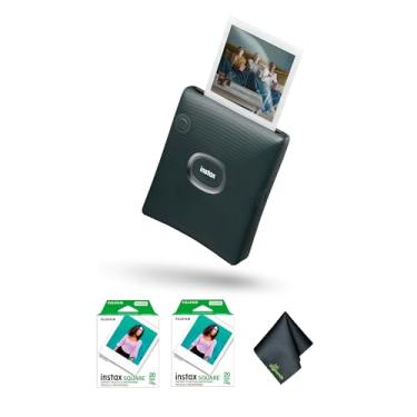 Imagem de Fujifilm Pacote de impressora para smartphone INSTAX Square Link (verde meia-noite) com pacote de 2 películas Fuji Instant (40 exposições) + pano de limpeza de microfibra