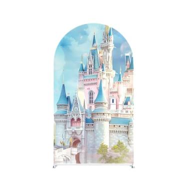 Imagem de Iydamc Capa de fundo arqueado do castelo de princesa para meninas, decoração de festa de aniversário, suporte de arco elástico, adereços de decoração de contos de fadas e eventos de fantasia (apenas