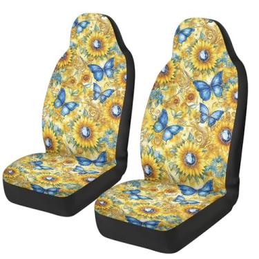 Imagem de gearider Conjunto de capas de assento de carro girassol 2 peças de proteção universal macia para assento de carro borboleta acessórios interiores de automóveis adequados para SUV Van