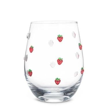 Imagem de Abbott Collection Taça de vinho sem haste com morangos, 510 g, 4,5 polegadas, transparente, vermelho, vidro