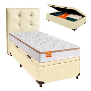 Imagem de Cama Box Bau + Colchão Solteiro Molas Ensacadas Isis Inducol + Cabecei