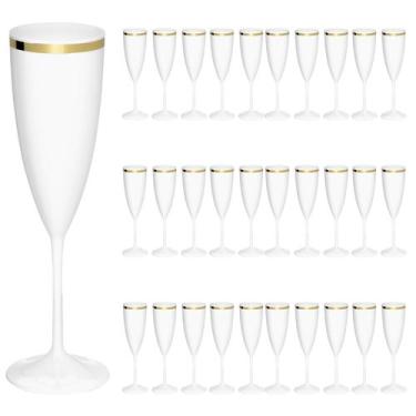 Imagem de Taças De Espumante Acrílico 170ml 30pcs Borda Dourada Prime - NEOPLAS,