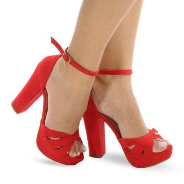 Imagem de Sandália Feminina Meia Pata Salto Grosso Alto P6 - Modarpe, Vermelho, 