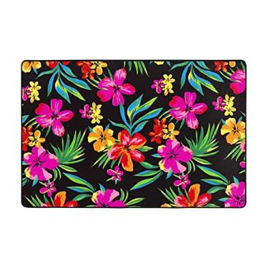 Imagem de Zeraoke Tapetes de área de flores havaianas para sala de estar 1,2 x 1,5 m, tapete macio e moderno, tapetes antiderrapantes para decoração de casa, tapete lavável para quarto, jantar, dormitório,