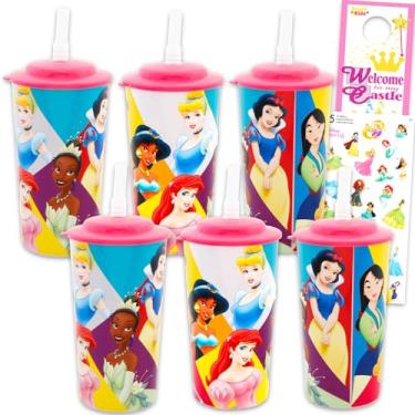 Imagem de Disney Copo reutilizável princesa pacote com 6 - Pacote de lembrancinhas de festa com copos de 473 ml com adesivos Ariel, Bela, Cinderela Plus, Mais | Copos de água Disney Princess a granel