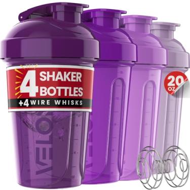 Imagem de VELOMIX - Pacote com 4 - Frascos coqueteleiros de proteína de 590 ml para misturas de proteína, copos coqueteleiros para shakes de proteína, pacote pequeno de garrafa coqueteleira, coqueteleira para