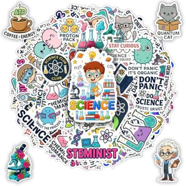 Imagem de BETANAS Pacote com 100 adesivos científicos, decalques de vinil à prova d'água de átomos, DNA, microscópios, planetas espaciais, fórmulas matemáticas, presente divertido para crianças, adolescentes