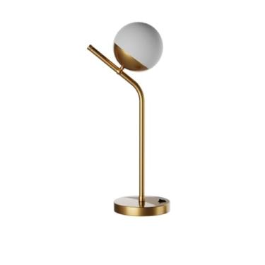 Imagem de Luminária de Mesa Abajur Inclinado Jabuticaba Com Vidro Globo Fosco 12cm em Alumínio Bivolt (Dourado)