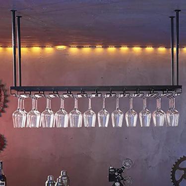 Imagem de APUM Rack de vinho de metal de teto, altura ajustável, prateleira de garrafa de vinho de ferro vintage, suporte de taças de cálice, para embaixo do armário/bares/cozinhas/casa