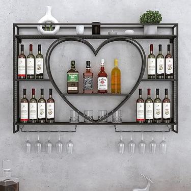 Imagem de GKPSSURV Rack de vinho de metal montado na parede, prateleiras de licor, suporte de exibição de garrafa de vinho e ferro de vidro, suporte de vinho moderno, prateleira de copo de vinho, rack de