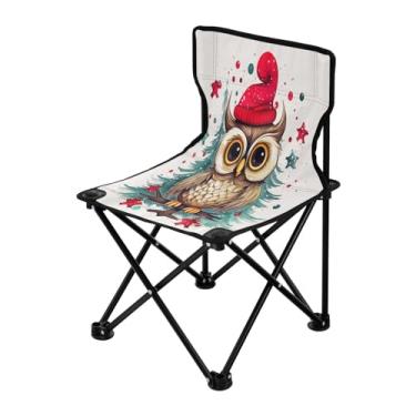 Imagem de Wassud Cadeira de acampamento, leve, portátil, coruja fofa com chapéu de Natal, cadeira dobrável ao ar livre, tecido Oxford, cadeira de praia para jardim, praia, pesca