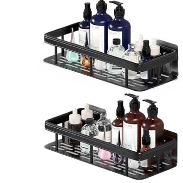 Imagem de Prateleiras Para Casa De Banho Sem Furos - Prateleiras Autoadesivas E AcessóRios(KIT 2 -Retangular -preto)