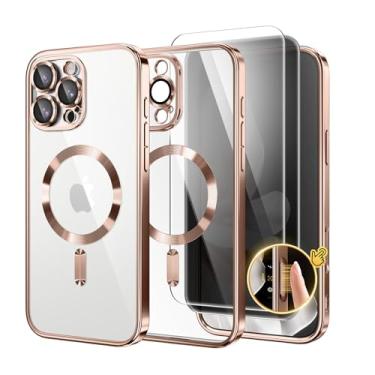 Imagem de Capa magnética para iPhone 16 Pro, compatível com MagSafe,[Proteção total da câmera][Protetor de tela de privacidade][Botão de captura de controle de câmera] Capa de telefone transparente para iPhone